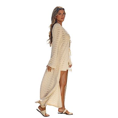 Women's Cupshe Tie Front Long Sleeves Swim Cover-Up Kimono