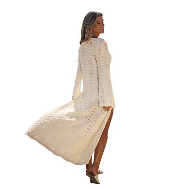 Women's Cupshe Tie Front Long Sleeves Swim Cover-Up Kimono