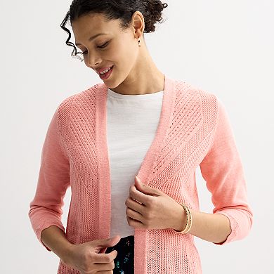Women's Croft & Barrow® Pointelle Knit Open-Front Cardigan