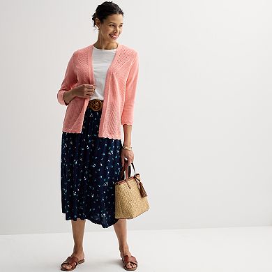 Women's Croft & Barrow® Pointelle Knit Open-Front Cardigan
