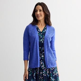 Women's Croft & Barrow® Pointelle Knit Open-Front Cardigan