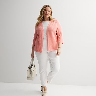 Plus Size Croft & Barrow® Pointelle Open Front Cardigan
