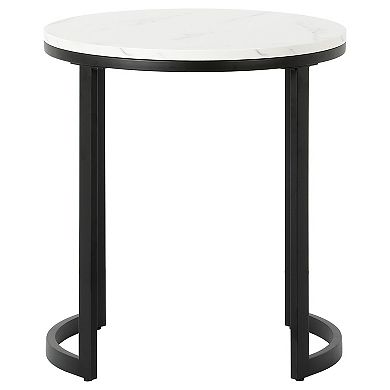 Finley & Sloane Mitera Wide Round Side Table with Faux Marble Top