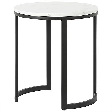 Finley & Sloane Mitera Wide Round Side Table with Faux Marble Top