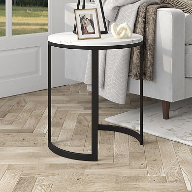 Finley & Sloane Mitera Wide Round Side Table with Faux Marble Top