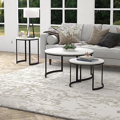 Finley & Sloane Mitera Wide Round Side Table with Faux Marble Top