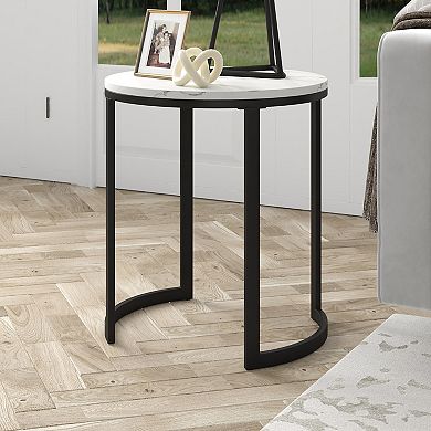 Finley & Sloane Mitera Wide Round Side Table with Faux Marble Top