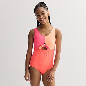 Girls 7-16 Limited Too Rib Cutout & Tie Front One-Piece Swimsuit