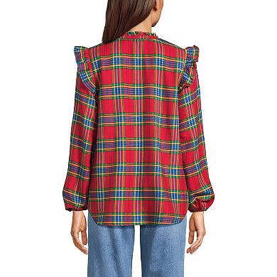 Women's Lands' End Ruffle Front Flannel Popover Blouse