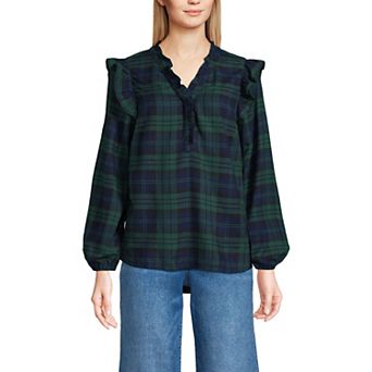 Women's Lands' End Ruffle Front Flannel Popover Blouse