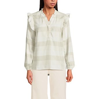 Women's Lands' End Ruffle Front Flannel Popover Blouse