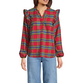 Women's Lands' End Ruffle Front Flannel Popover Blouse