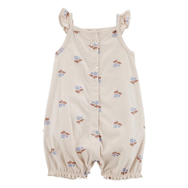Baby Girl Carter's Floral Ruffle Romper - Ivory Floral (NEWBORN)