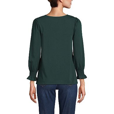 Women's Lands' End 3/4 Sleeve Lightweight Jersey Button Front Top