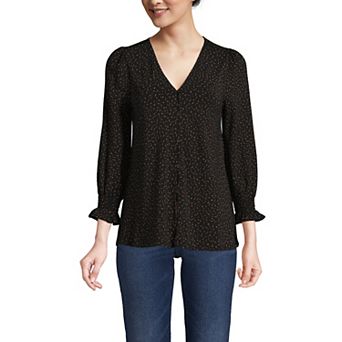 Women's Lands' End 3/4 Sleeve Lightweight Jersey Button Front Top