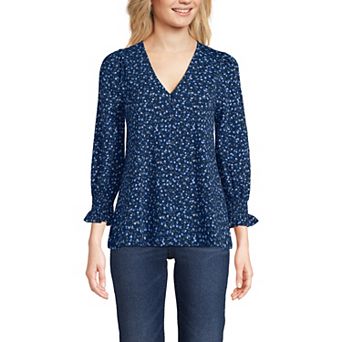 Women's Lands' End 3/4 Sleeve Lightweight Jersey Button Front Top