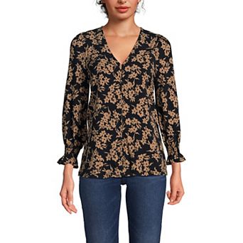 Women's Lands' End 3/4 Sleeve Lightweight Jersey Button Front Top
