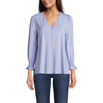 Women's Lands' End 3/4 Sleeve Lightweight Jersey Button Front Top