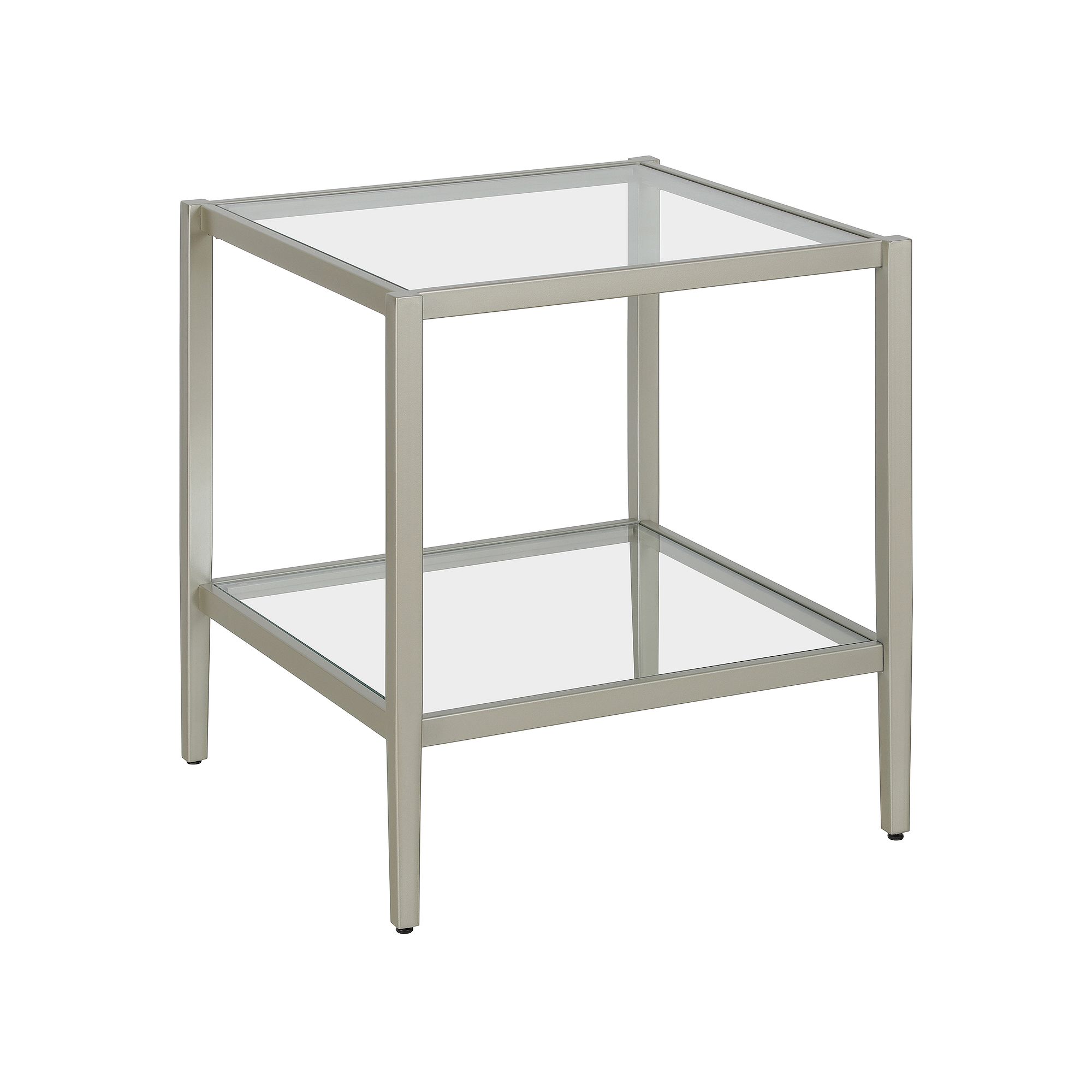 Finley & Sloane Hera 20 Wide Round Side Table with Glass Shelf, Satin Ni