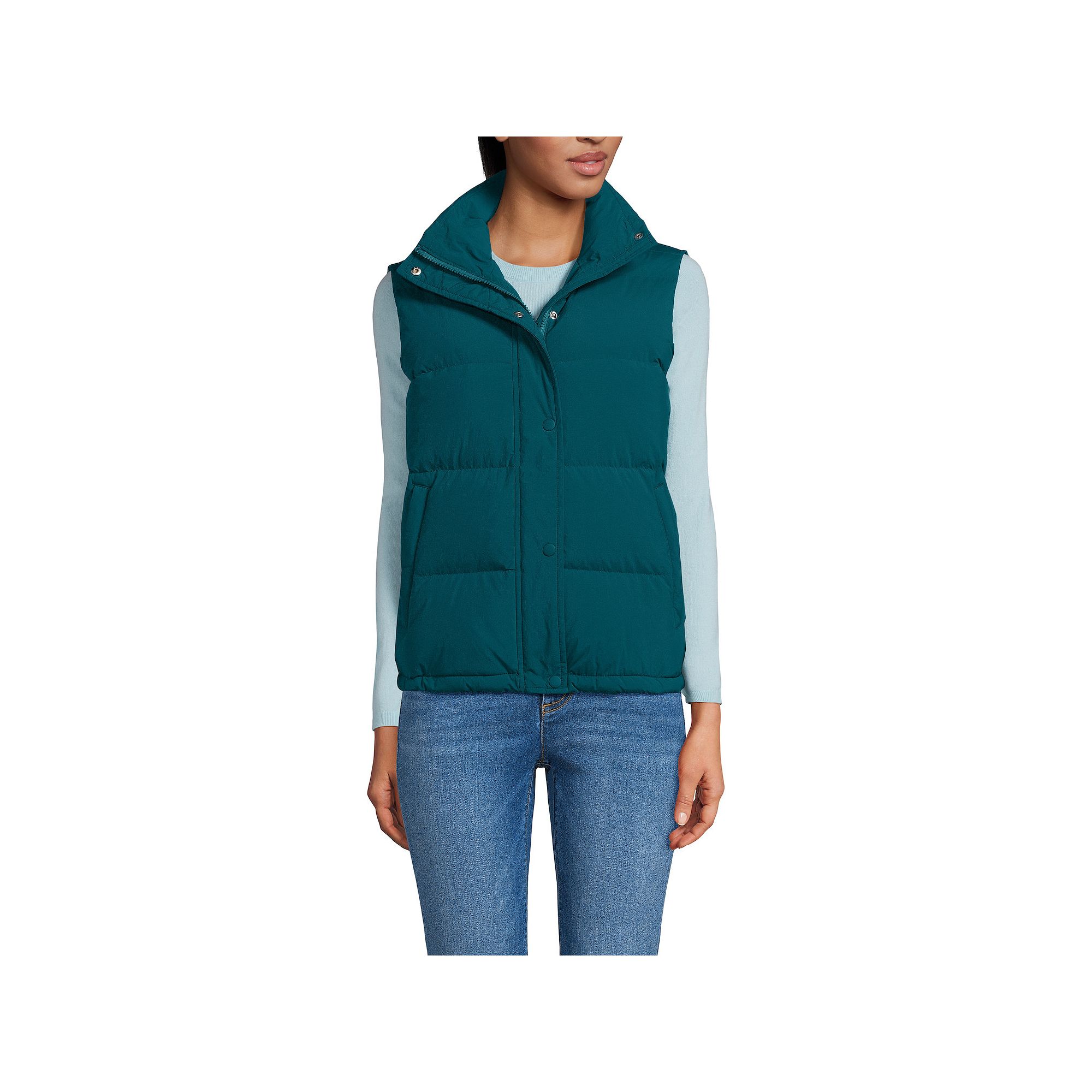 Womens Lands End Wide Channel 600 Down Puffer Vest, Size: XS, Evening Blu