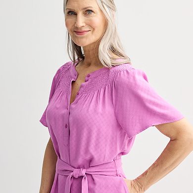 Women's Croft & Barrow® Smocked Neck Button-Front Dress
