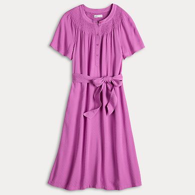 Women's Croft & Barrow® Smocked Neck Button-Front Dress