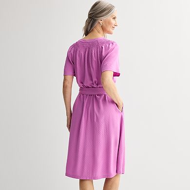 Women's Croft & Barrow® Smocked Neck Button-Front Dress