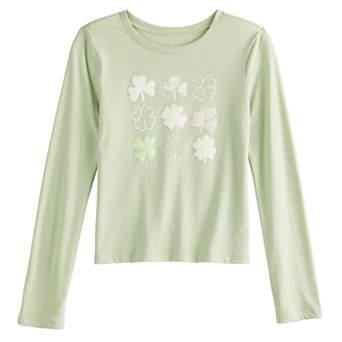 Girls 6-20 SO® Shamrock Long Sleeve Graphic Baby Tee