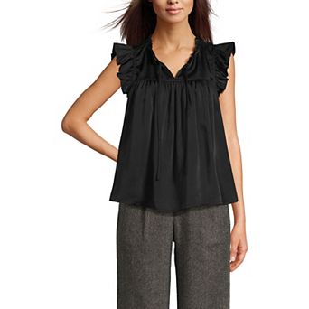 Women's Lands' End Split Neck Satin Ruffle Blouse
