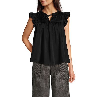 Women's Lands' End Split Neck Satin Ruffle Blouse