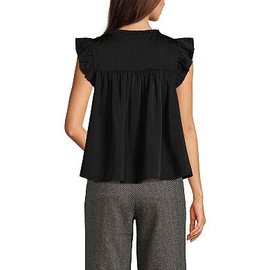 Women's Lands' End Split Neck Satin Ruffle Blouse