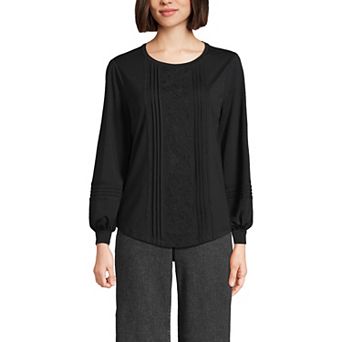 Women's Lands' End Long Sleeve Lightweight Jersey Pintuck Embroidery Top