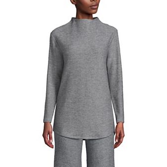 Women's Lands' End Cable Ottoman Relaxed Long Sleeve Funnel Neck Tunic