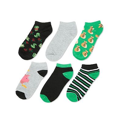 6 Pair Women's Money Talks Low Cut Socks
