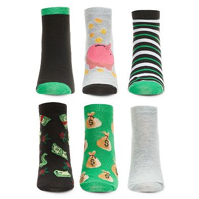 6 Pair Women's Money Talks Low Cut Socks