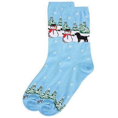 Dog & Snowman Holiday Crew Socks