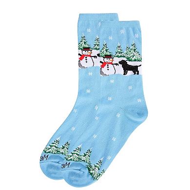 Dog & Snowman Holiday Crew Socks