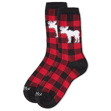 Buffalo Plaid Moose Holiday Crew Socks
