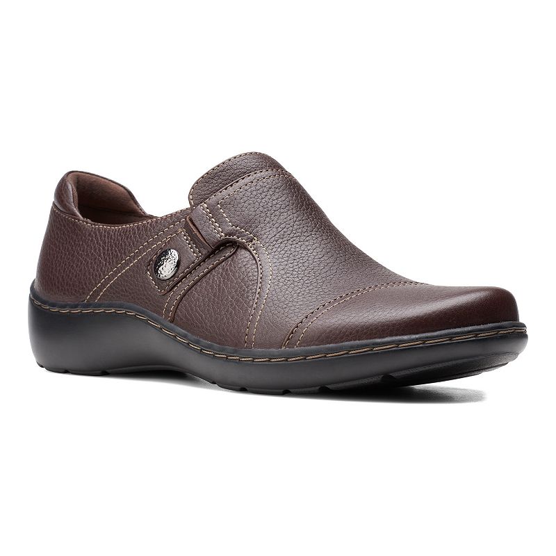 Clarks® Cora Poppy Women's Leather Shoes, Size: 9.5, Dark Brown Tumbled