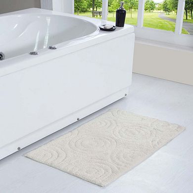 Beautiful Circle Design Premium Quality Year Round Cotton With Non-Skid Back Bath Rug Ivory