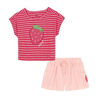 Girls 4-6 Kids Headquarters 2 pc Strawberry Stripes Top & Drawstring Gauze Cargo Shorts Set