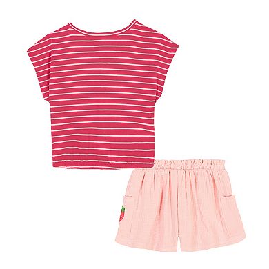 Girls 4-6 Kids Headquarters 2-pc. Strawberry Stripes Top & Drawstring Gauze Cargo Shorts Set