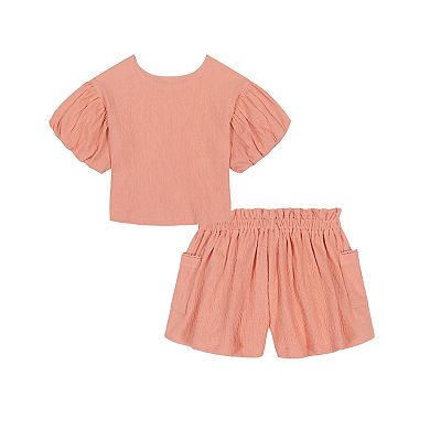 Girls 4-6 Kids Headquarters 2-pc. Floral Embroidered Crinkle Knit Top & Shorts Set