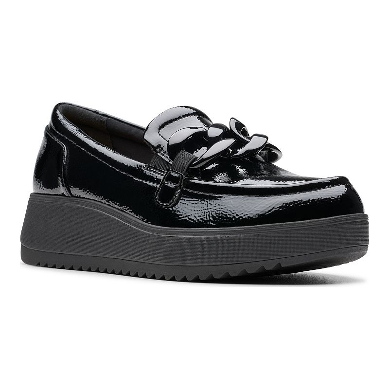 Clarks® Zylah May Women's Leather Slip-On Shoes, Size: 8.5, Black Crinkle Patent