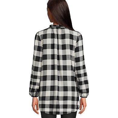 Women's Lands' End Brushed Flannel Ruffle Split Neck Tunic