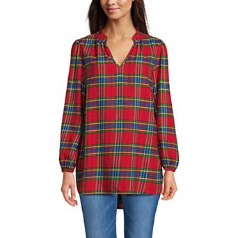 Women's Lands' End Brushed Flannel Ruffle Split Neck Tunic