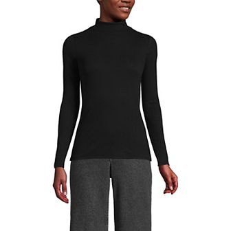 Women's Lands' End Rib Skimming Long Sleeve Mock Neck Top