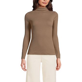 Women's Lands' End Rib Skimming Long Sleeve Mock Neck Top