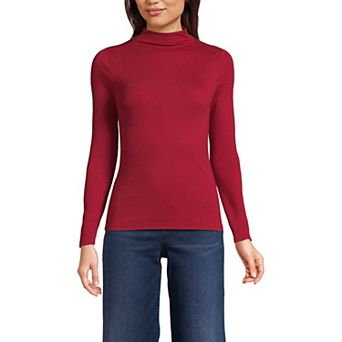 Women's Lands' End Rib Skimming Long Sleeve Mock Neck Top