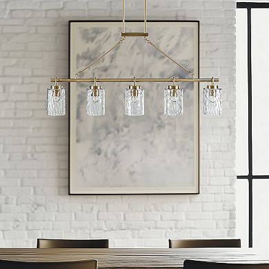 INK+IVY Curiana 5-light Linear Chandelier with Textured Glass Shades